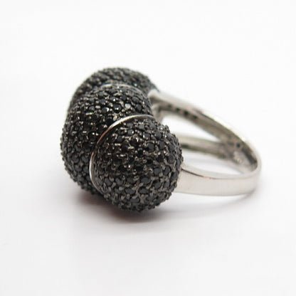 925 Sterling Silver Real Melanite & Moonstone Gem Domed Ring Size 6