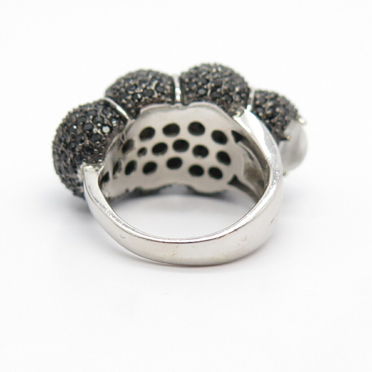 925 Sterling Silver Real Melanite & Moonstone Gem Domed Ring Size 6