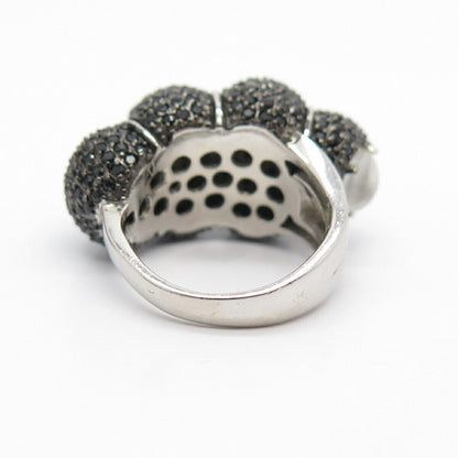 925 Sterling Silver Real Melanite & Moonstone Gem Domed Ring Size 6