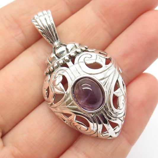 925 Sterling Silver Vintage Real Amethyst Gemstone Heart Pendant