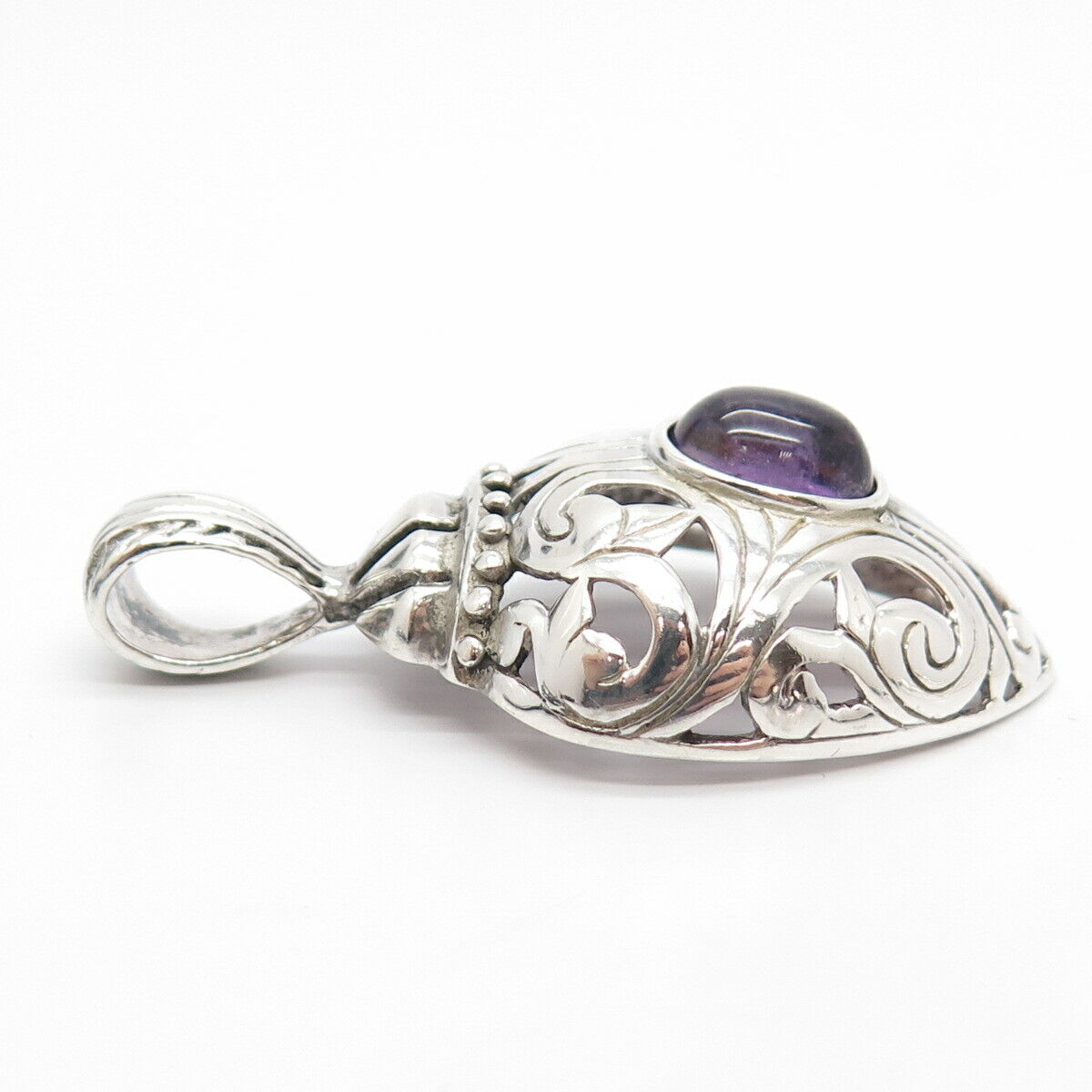 925 Sterling Silver Vintage Real Amethyst Gemstone Heart Pendant