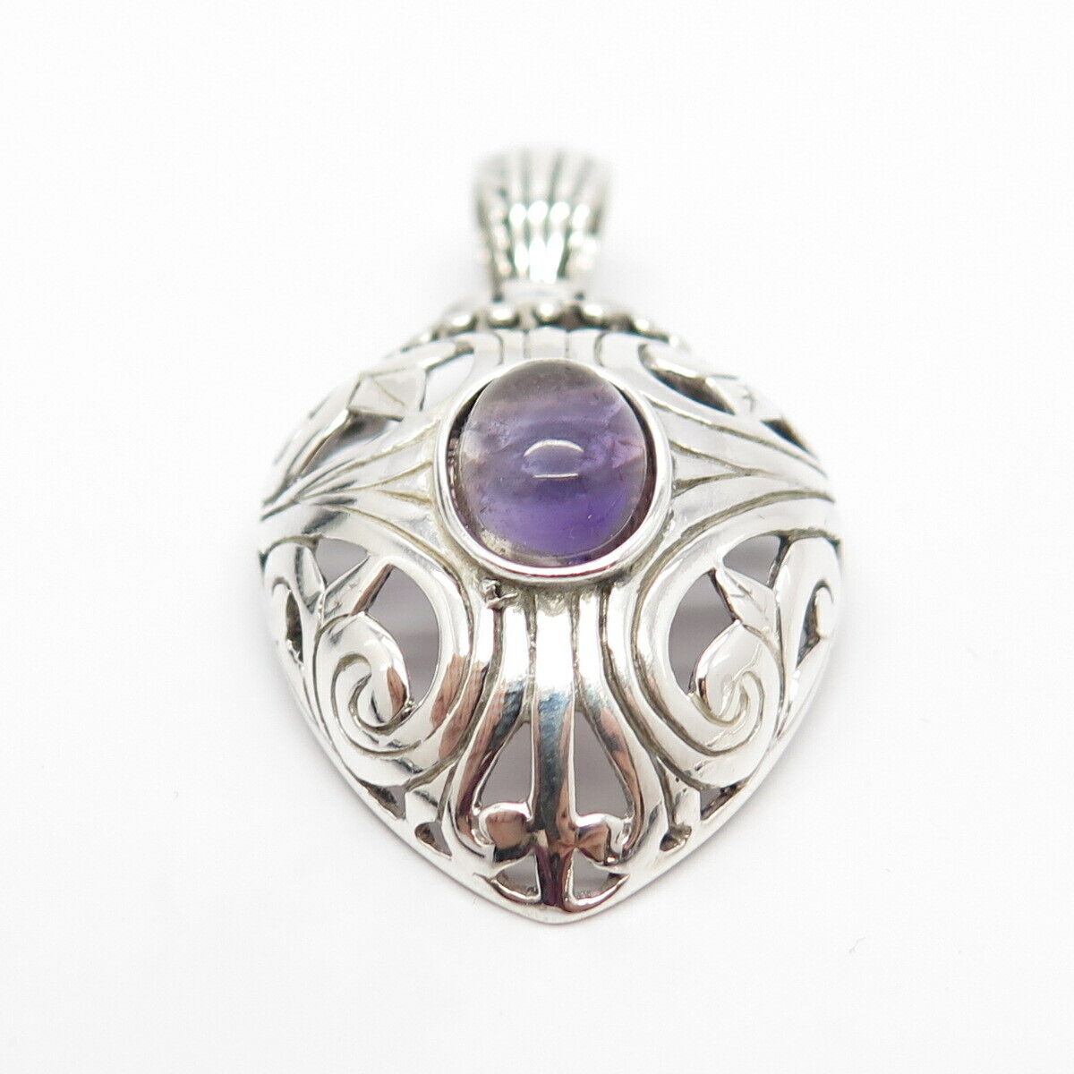 925 Sterling Silver Vintage Real Amethyst Gemstone Heart Pendant