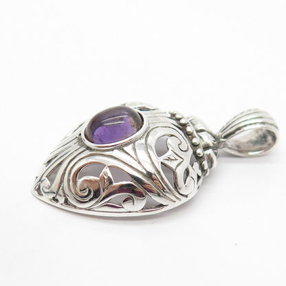 925 Sterling Silver Vintage Real Amethyst Gemstone Heart Pendant