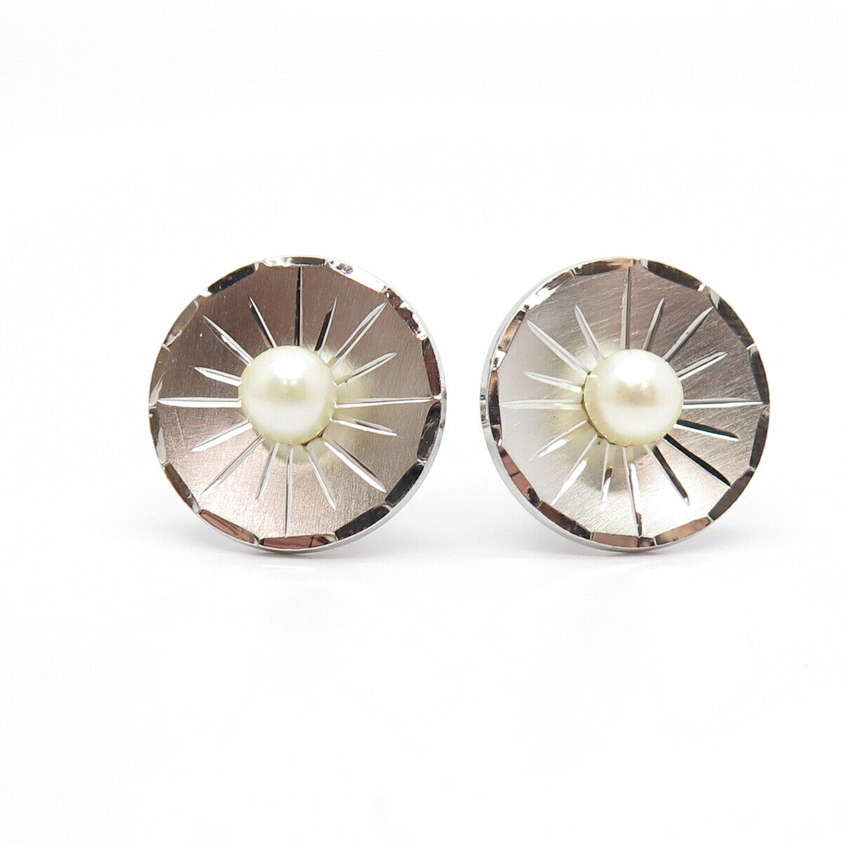 925 Sterling Silver Vintage Real Pearl Floral Cufflinks