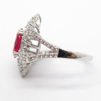 925 Sterling Silver Lab-Created Ruby & C Z Ring Size 7 3/4