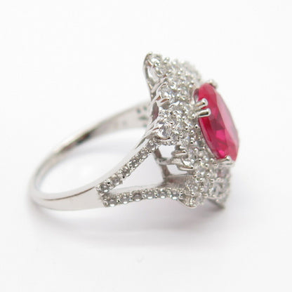 925 Sterling Silver Lab-Created Ruby & C Z Ring Size 7 3/4