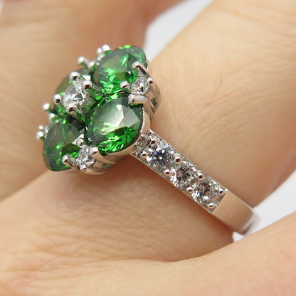 925 Sterling Silver White & Diopside-Tone C Z Ring Size 7 3/4