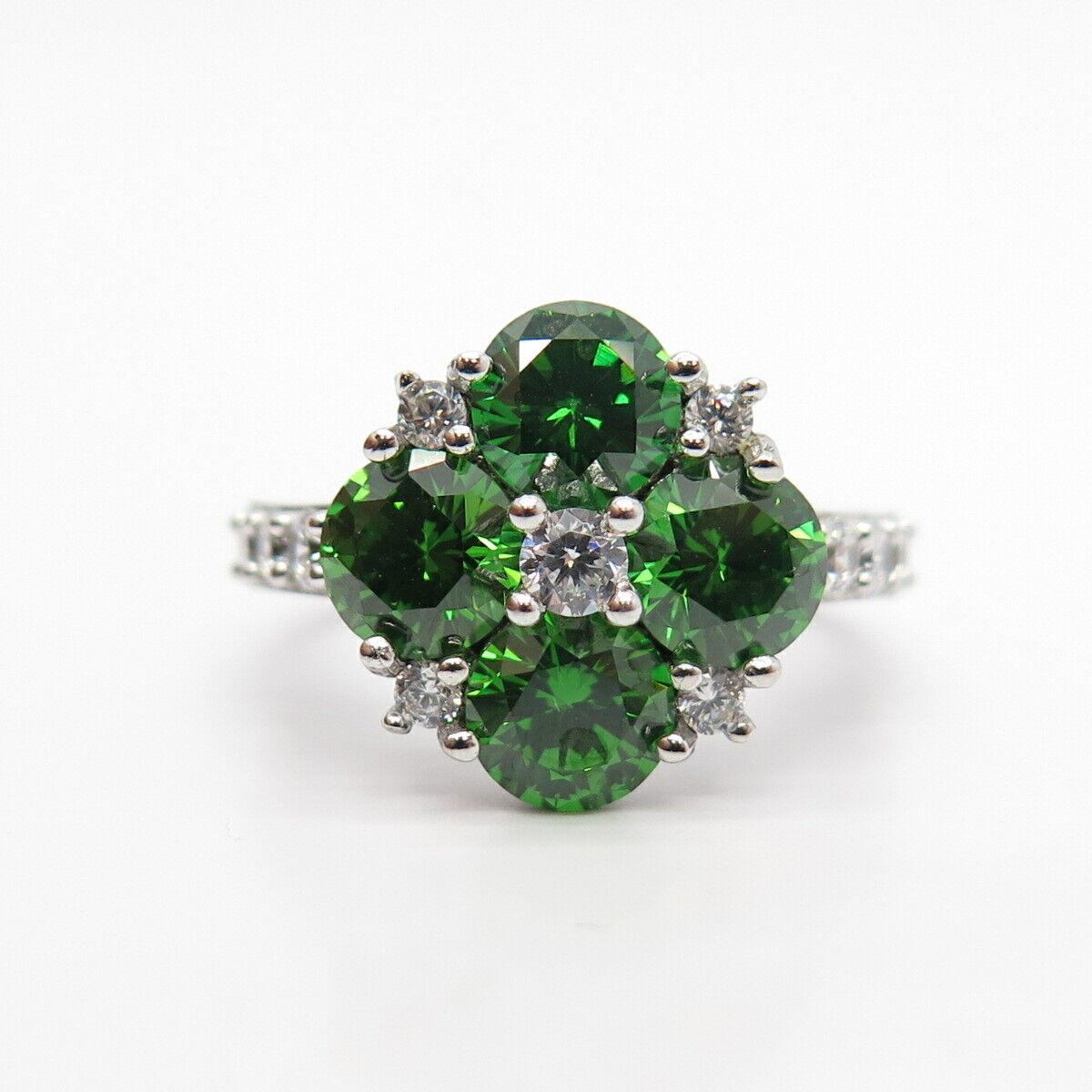 925 Sterling Silver White & Diopside-Tone C Z Ring Size 7 3/4