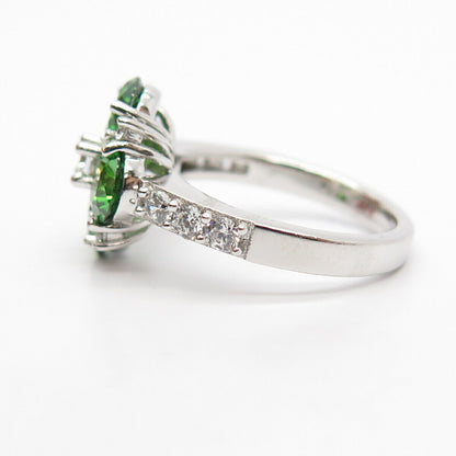 925 Sterling Silver White & Diopside-Tone C Z Ring Size 7 3/4