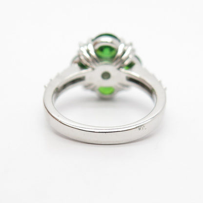 925 Sterling Silver White & Diopside-Tone C Z Ring Size 7 3/4