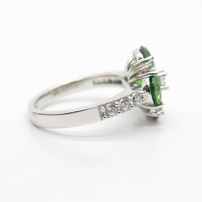 925 Sterling Silver White & Diopside-Tone C Z Ring Size 7 3/4