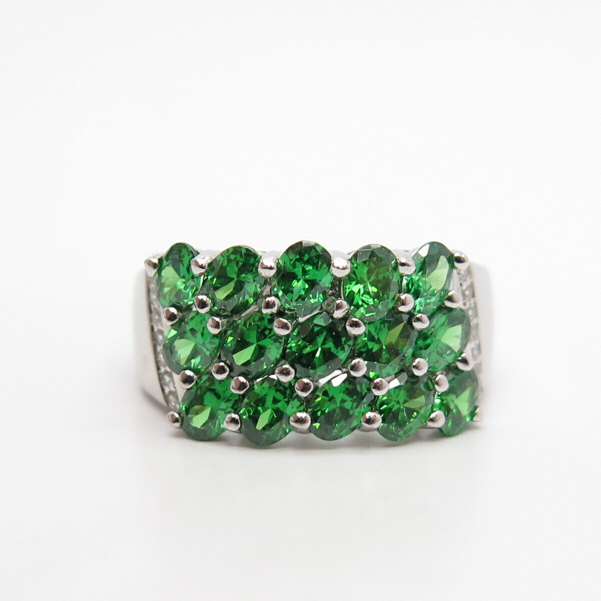 925 Sterling Silver White & Diopside-Tone C Z Ring Size 7 3/4