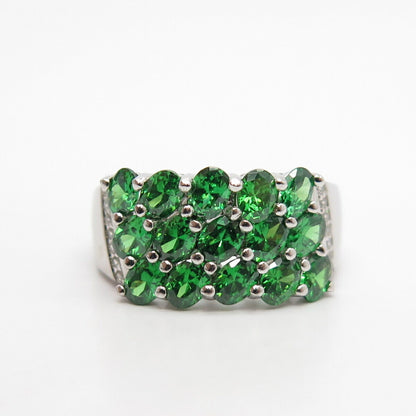 925 Sterling Silver White & Diopside-Tone C Z Ring Size 7 3/4