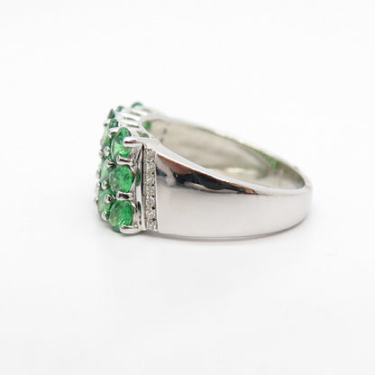 925 Sterling Silver White & Diopside-Tone C Z Ring Size 7 3/4