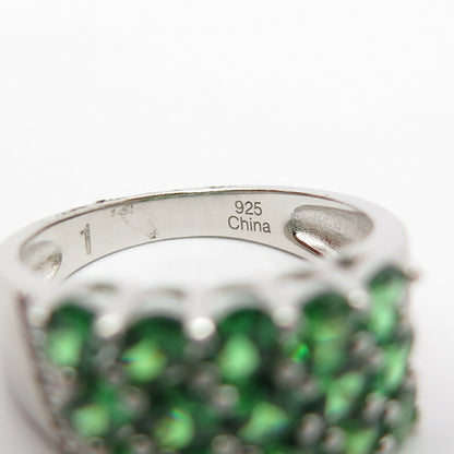 925 Sterling Silver White & Diopside-Tone C Z Ring Size 7 3/4