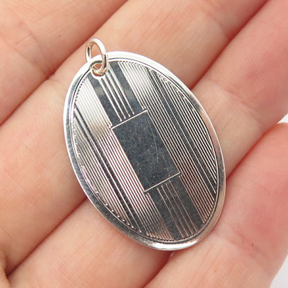 925 Sterling Silver Vintage M. S. Striped Oval Pendant