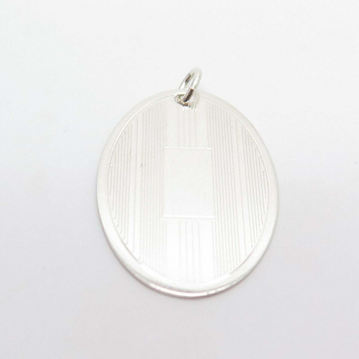 925 Sterling Silver Vintage M. S. Striped Oval Pendant