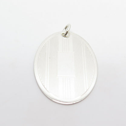 925 Sterling Silver Vintage M. S. Striped Oval Pendant