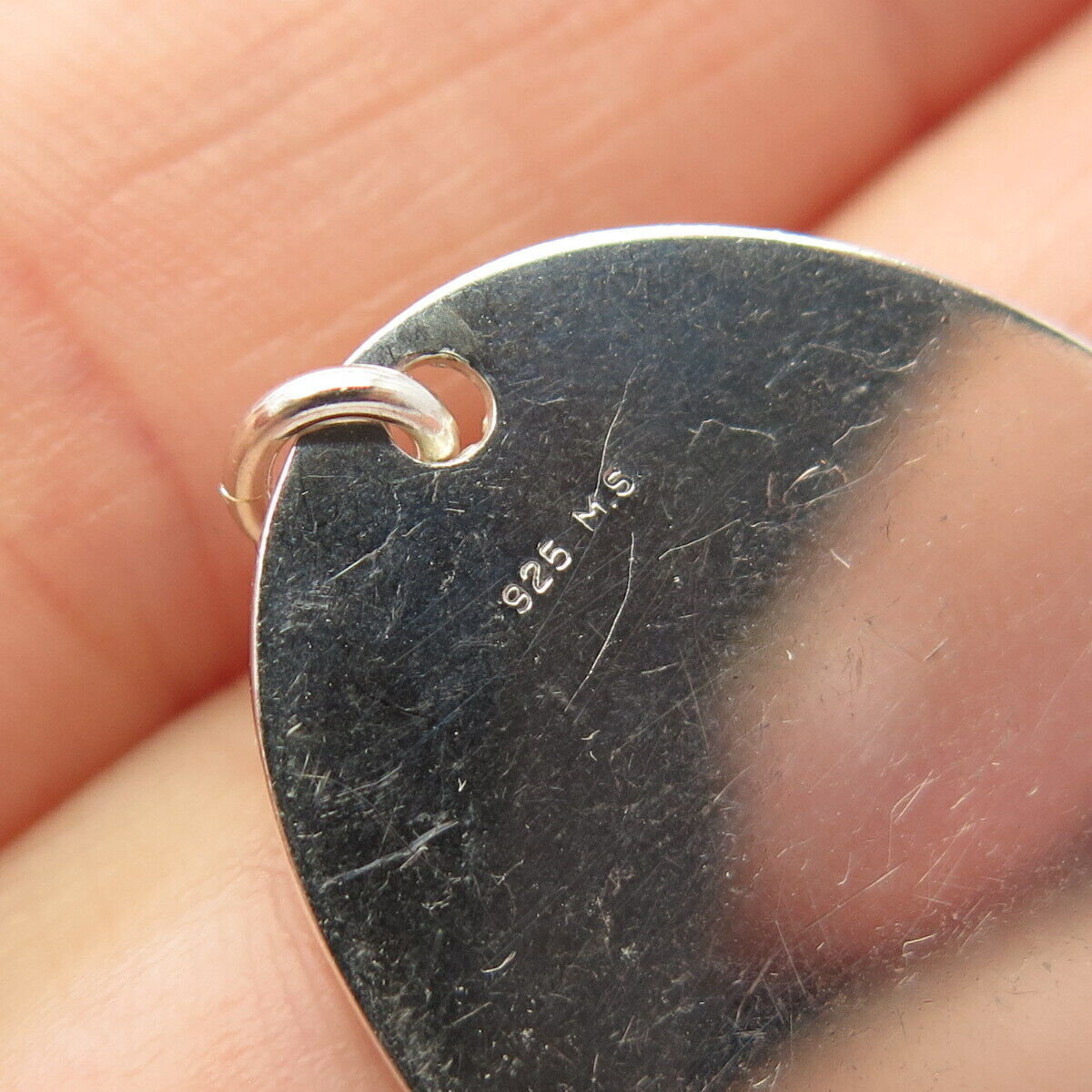 925 Sterling Silver Vintage M. S. Striped Oval Pendant