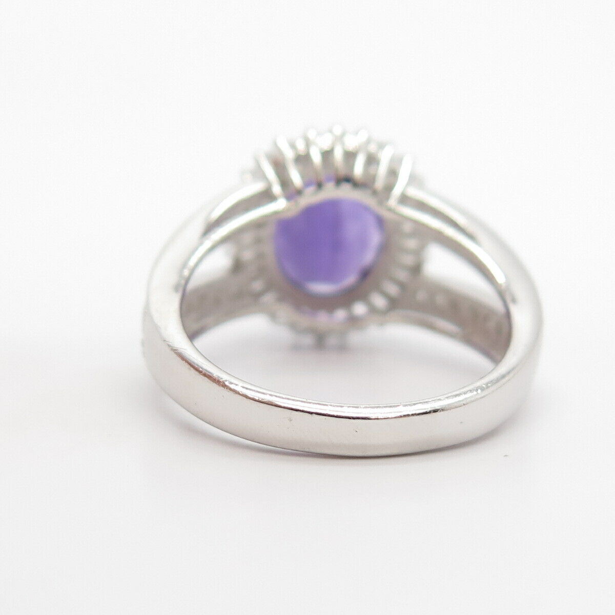 925 Sterling Silver Real Amethyst & White Topaz Gemstone Ring