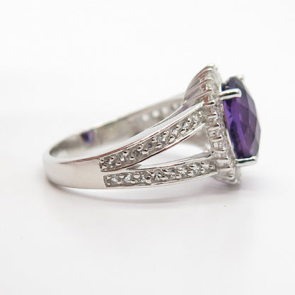 925 Sterling Silver Real Amethyst & White Topaz Gemstone Ring