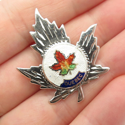 925 Sterling Silver Vintage Breadner & Co. "Quebec" Enamel Maple Leaf Pin Brooch