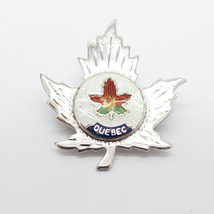 925 Sterling Silver Vintage Breadner & Co. "Quebec" Enamel Maple Leaf Pin Brooch