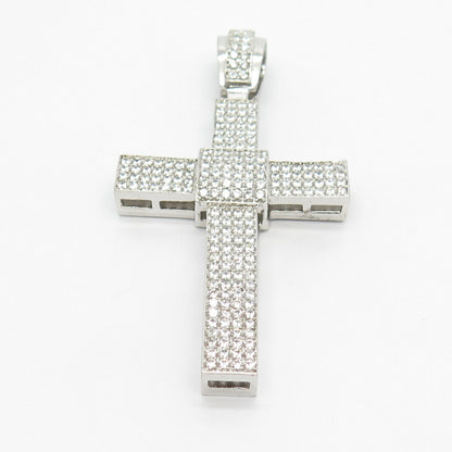 925 Sterling Silver Pave C Z Cross Pendant