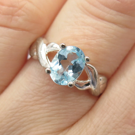 925 Sterling Silver Real Blue Topaz Gemstone Crossover Accent Ring Size 7