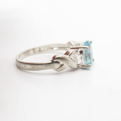 925 Sterling Silver Real Blue Topaz Gemstone Crossover Accent Ring Size 7