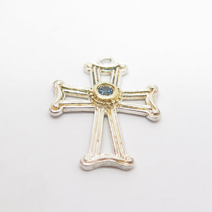 925 Sterling Silver Vintage Blue Topaz-Tone C Z Cross Pendant