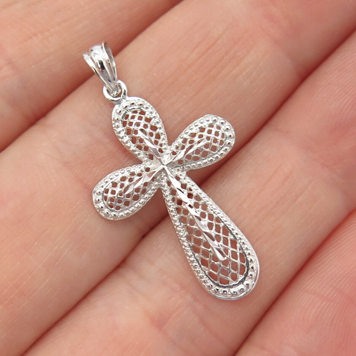 925 Sterling Silver Textured Cross Religious Theme Pendant