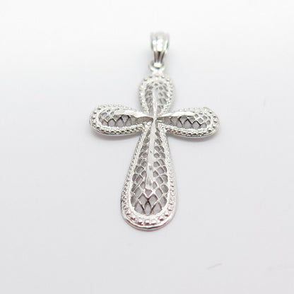 925 Sterling Silver Textured Cross Religious Theme Pendant