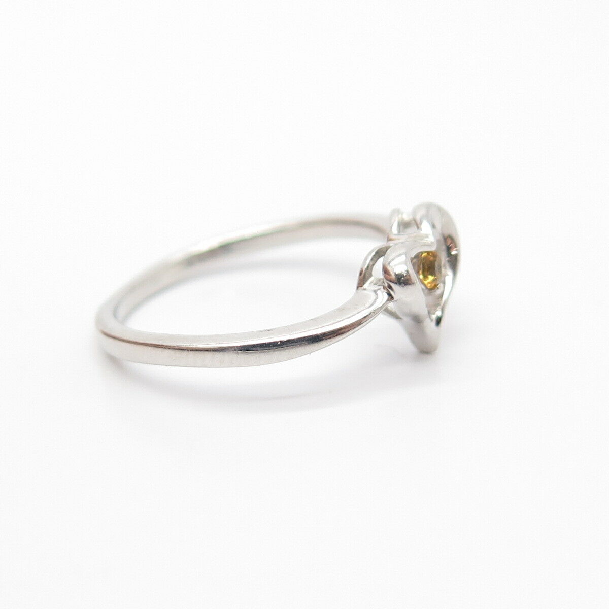 925 Sterling Silver Citrine Gemstone Open Heart Ring Size 6 3/4