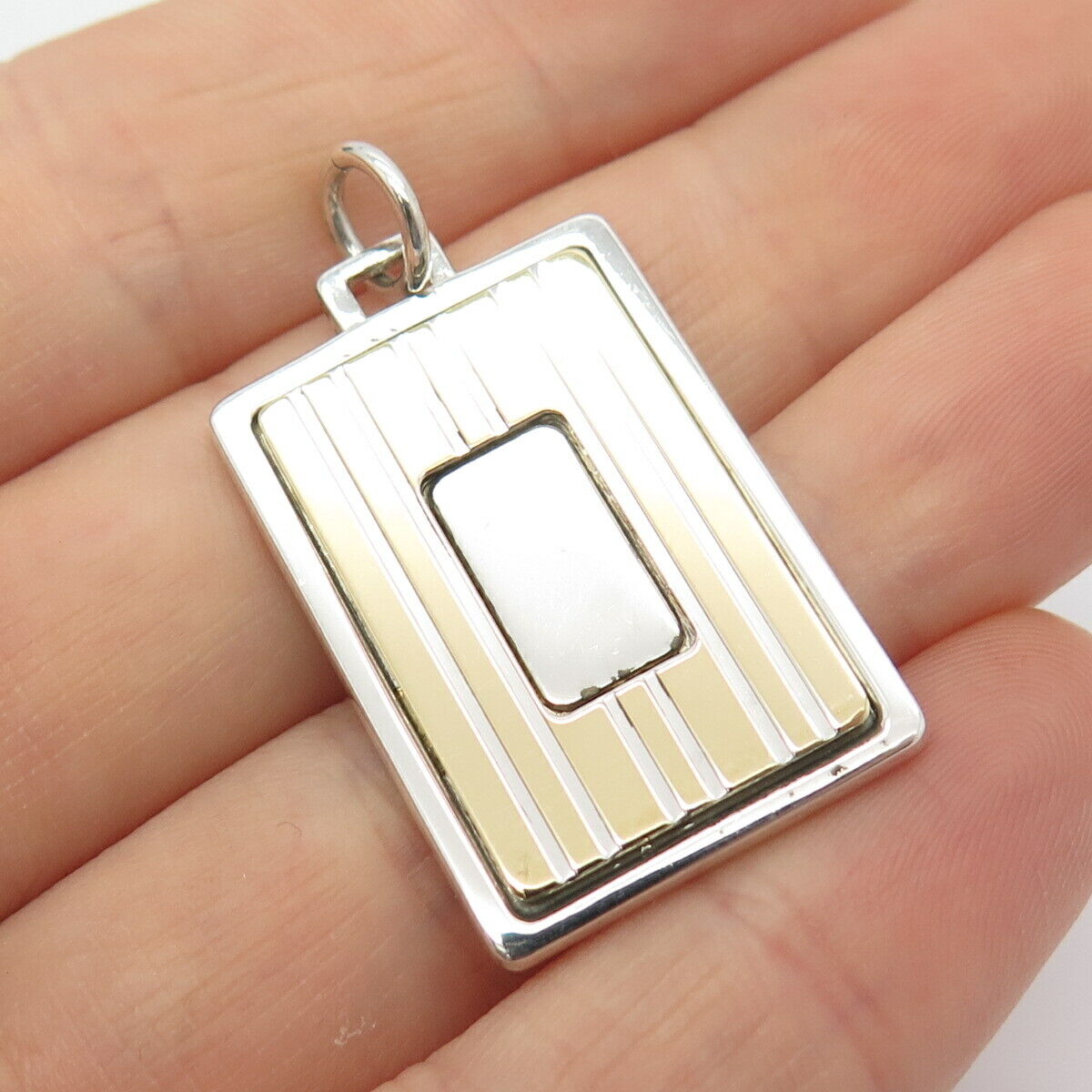 925 Sterling Silver / 18K Vintage Anson Square Engravable Tag Pendant