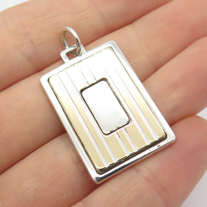 925 Sterling Silver / 18K Vintage Anson Square Engravable Tag Pendant