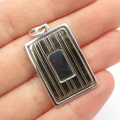 925 Sterling Silver / 18K Vintage Anson Square Engravable Tag Pendant