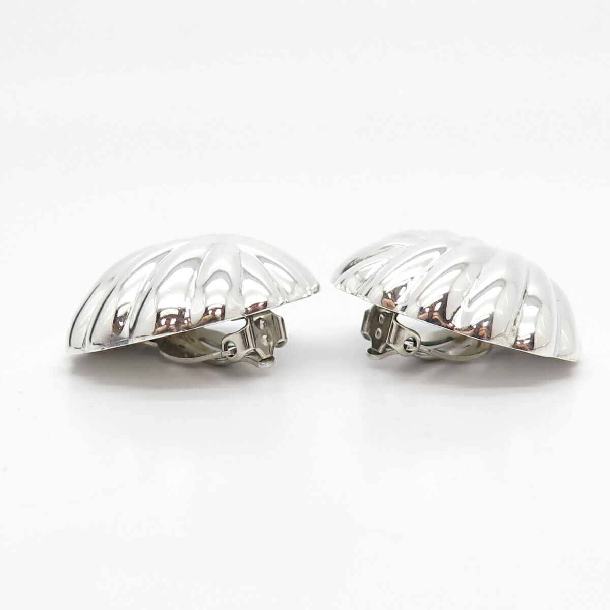 925 Sterling Silver Vintage Mexico Shell Clip On Earrings