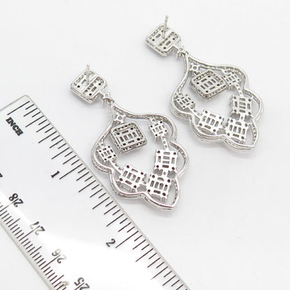 925 Sterling Silver C Z Ornate Dangling Earrings