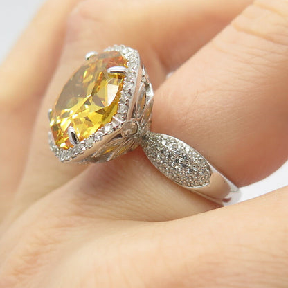 925 Sterling Silver White & Citrine-Tone C Z Round Ring Size 7