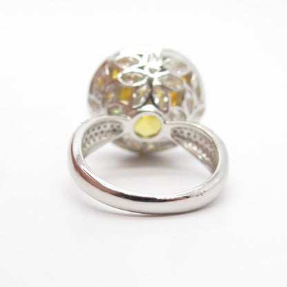 925 Sterling Silver White & Citrine-Tone C Z Round Ring Size 7