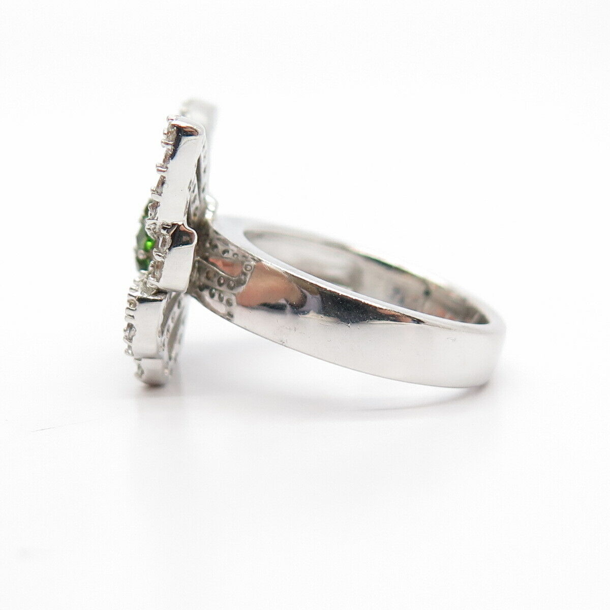 925 Sterling Silver White & Diopside-Tone C Z Butterfly Ring Size 7 3/4