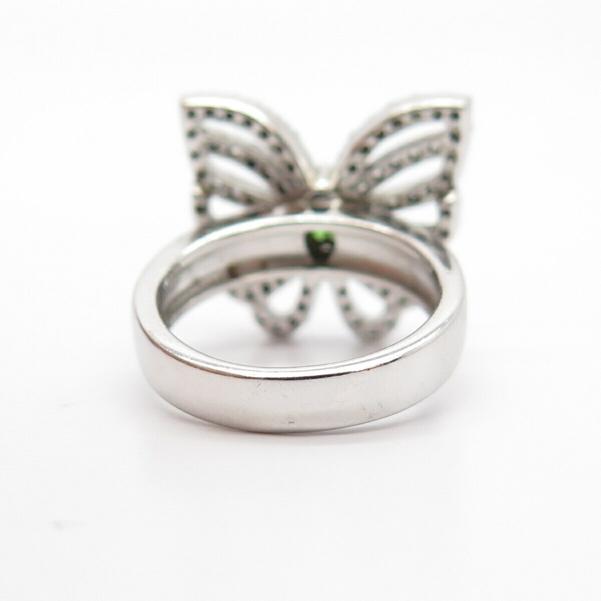 925 Sterling Silver White & Diopside-Tone C Z Butterfly Ring Size 7 3/4