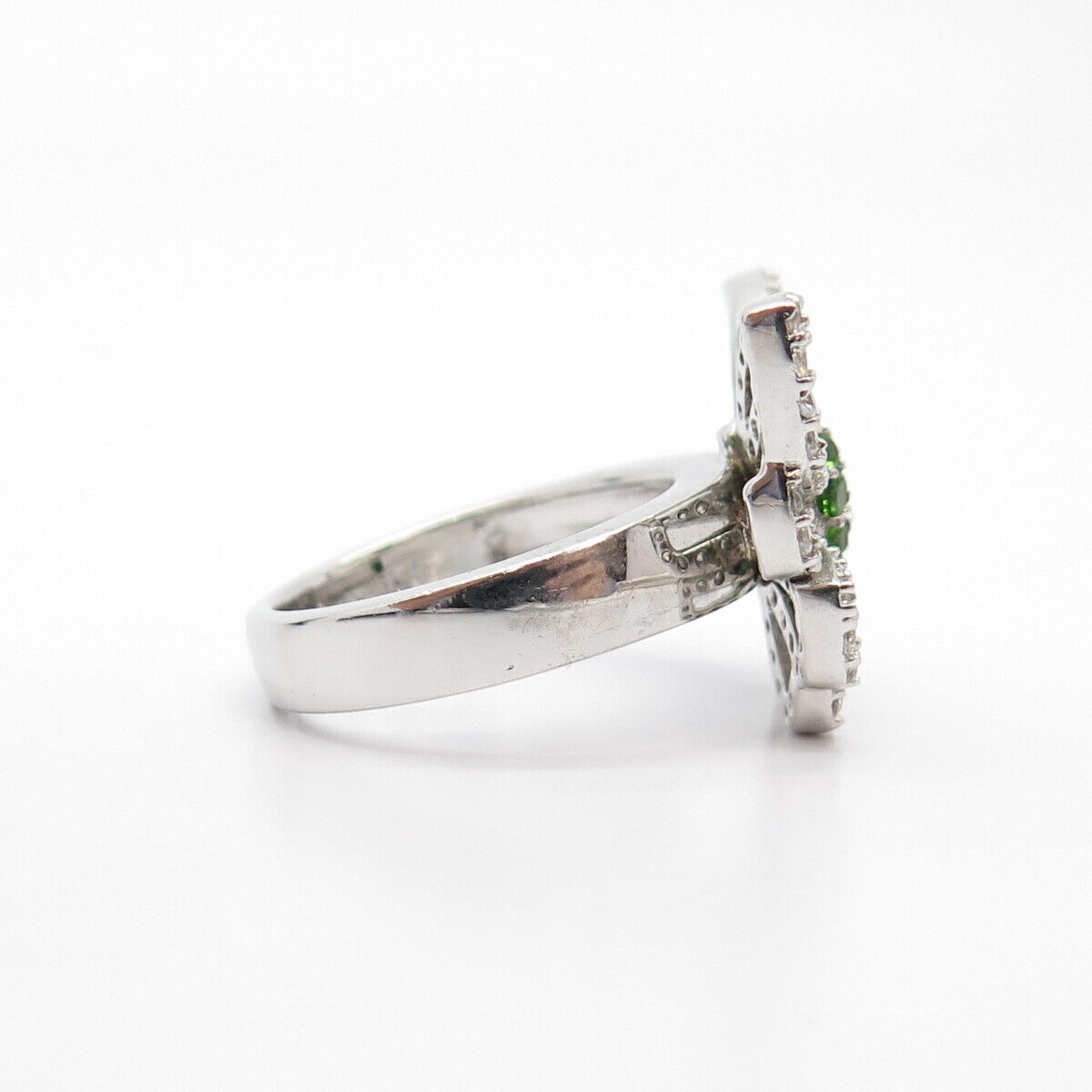 925 Sterling Silver White & Diopside-Tone C Z Butterfly Ring Size 7 3/4