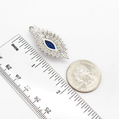 925 Sterling Silver White & Blue C Z Oval Pendant