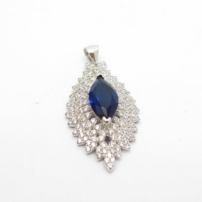 925 Sterling Silver White & Blue C Z Oval Pendant