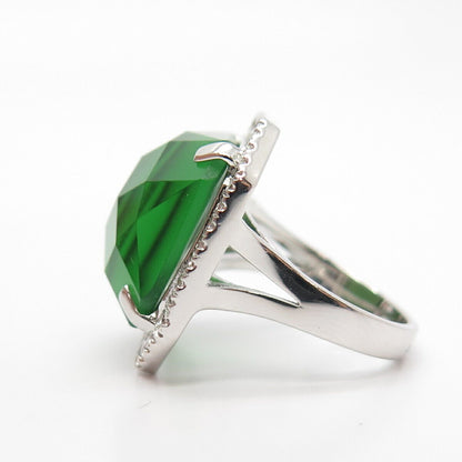 925 Sterling Silver White & Green C Z Wide Ring Size 7