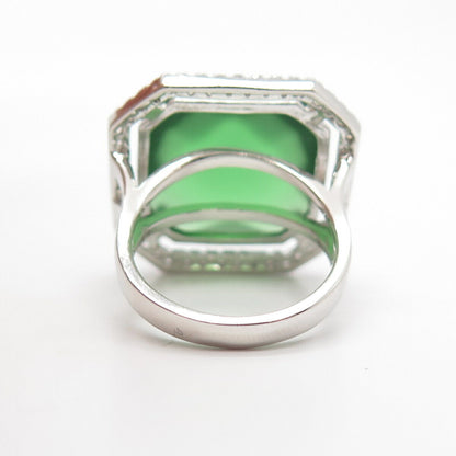 925 Sterling Silver White & Green C Z Wide Ring Size 7