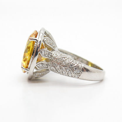 925 Sterling Silver White & Canary-Tone C Z Ring Size 7