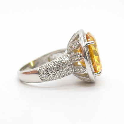 925 Sterling Silver White & Canary-Tone C Z Ring Size 7